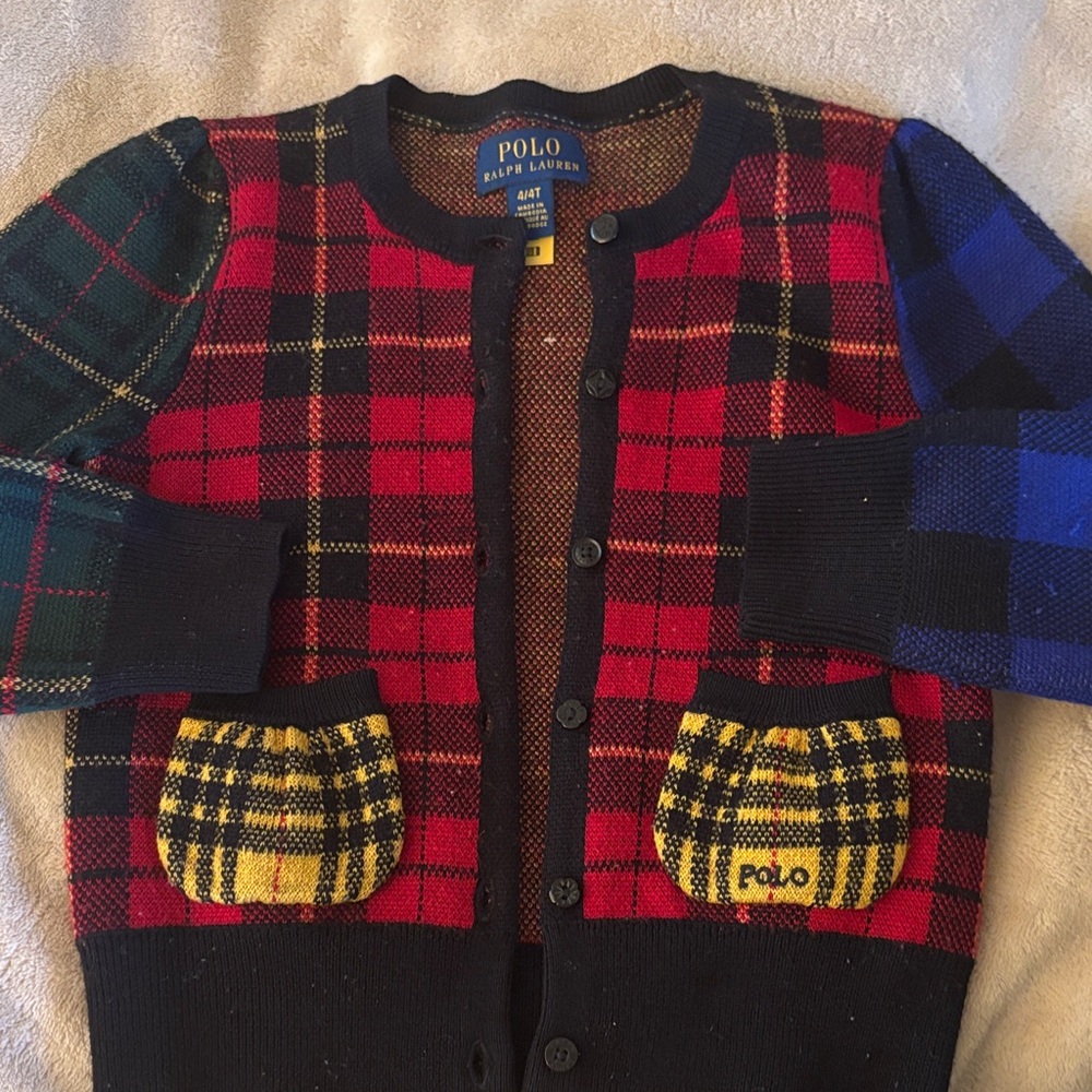Polo by Ralph Lauren girls Red and Blue Plaid Cardigan tartan